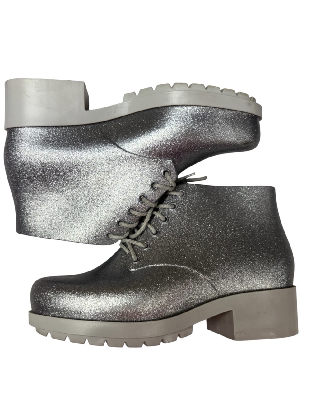 Mel by Melissa Stellar Girls Glitter Silver Boots sz 3